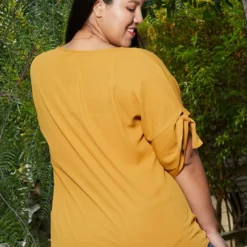 Pleione Round Neck Self-tie Short Sleeve Top Plus Size Women Clothing 6 Pleione Round Neck Self-tie Short Sleeve Top Plus Size Women Clothing -Radiant Drape Sales 2000258 159 3