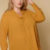 Pleione Pleated V-neck Long Sleeve Blouse Plus Size Women Clothing