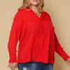 Pleione Pleated V-neck Long Sleeve Blouse Plus Size Women Clothing