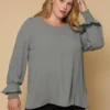 Pleione Round Neck Plus Size Women Clothing Smocked Ruffle Cuff Top