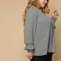 Pleione Round Neck Plus Size Women Clothing Smocked Ruffle Cuff Top 7 Pleione Round Neck Plus Size Women Clothing Smocked Ruffle Cuff Top -Radiant Drape Sales 2000620 151 3