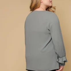 Pleione Round Neck Plus Size Women Clothing Smocked Ruffle Cuff Top 8 Pleione Round Neck Plus Size Women Clothing Smocked Ruffle Cuff Top -Radiant Drape Sales 2000620 151 4