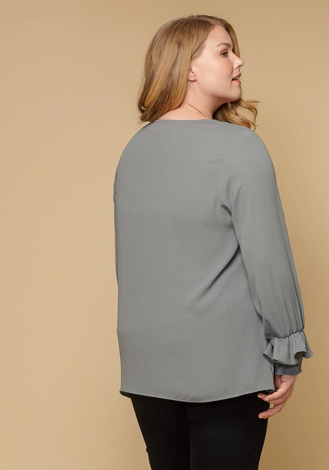 Pleione Round Neck Plus Size Women Clothing Smocked Ruffle Cuff Top 4 Pleione Round Neck Plus Size Women Clothing Smocked Ruffle Cuff Top - Image 4