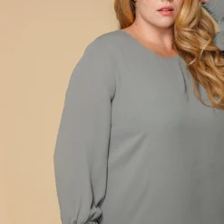 Pleione Round Neck Plus Size Women Clothing Smocked Ruffle Cuff Top 9 Pleione Round Neck Plus Size Women Clothing Smocked Ruffle Cuff Top -Radiant Drape Sales 2000620 151 5