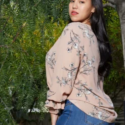 Pleione Round Neck Plus Size Women Clothing Smocked Ruffle Cuff Top -Radiant Drape Sales 2000620 217 2