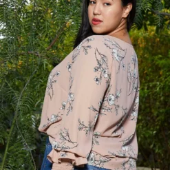 Pleione Round Neck Plus Size Women Clothing Smocked Ruffle Cuff Top -Radiant Drape Sales 2000620 217 3