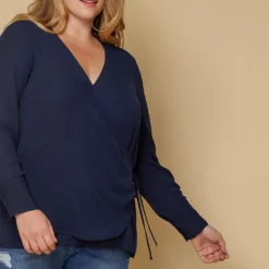 Pleione Wrap Front Long Sleeve Plus Size Women Clothing Blouse