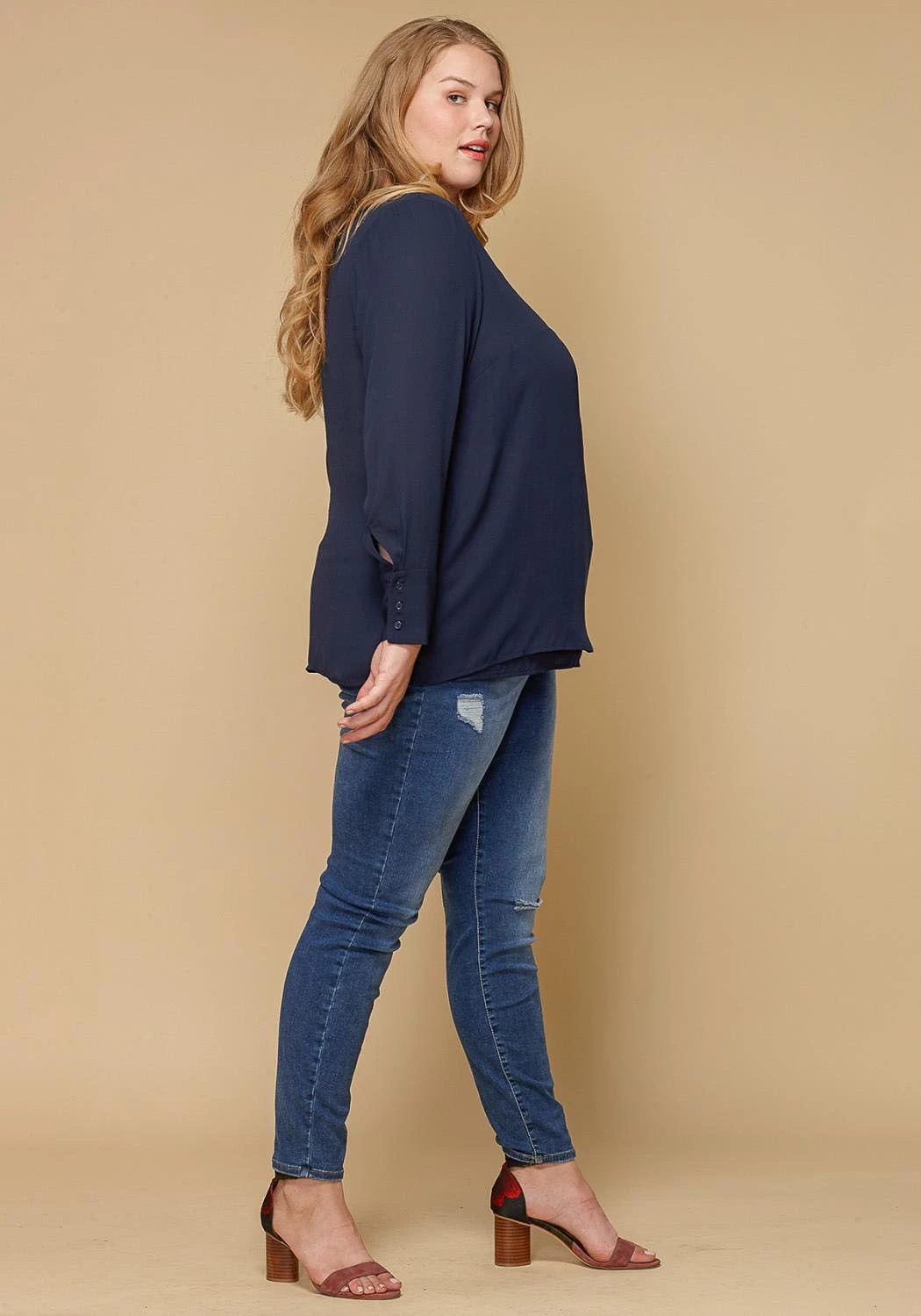 Pleione Wrap Front Long Sleeve Plus Size Women Clothing Blouse 3 Pleione Wrap Front Long Sleeve Plus Size Women Clothing Blouse - Image 3