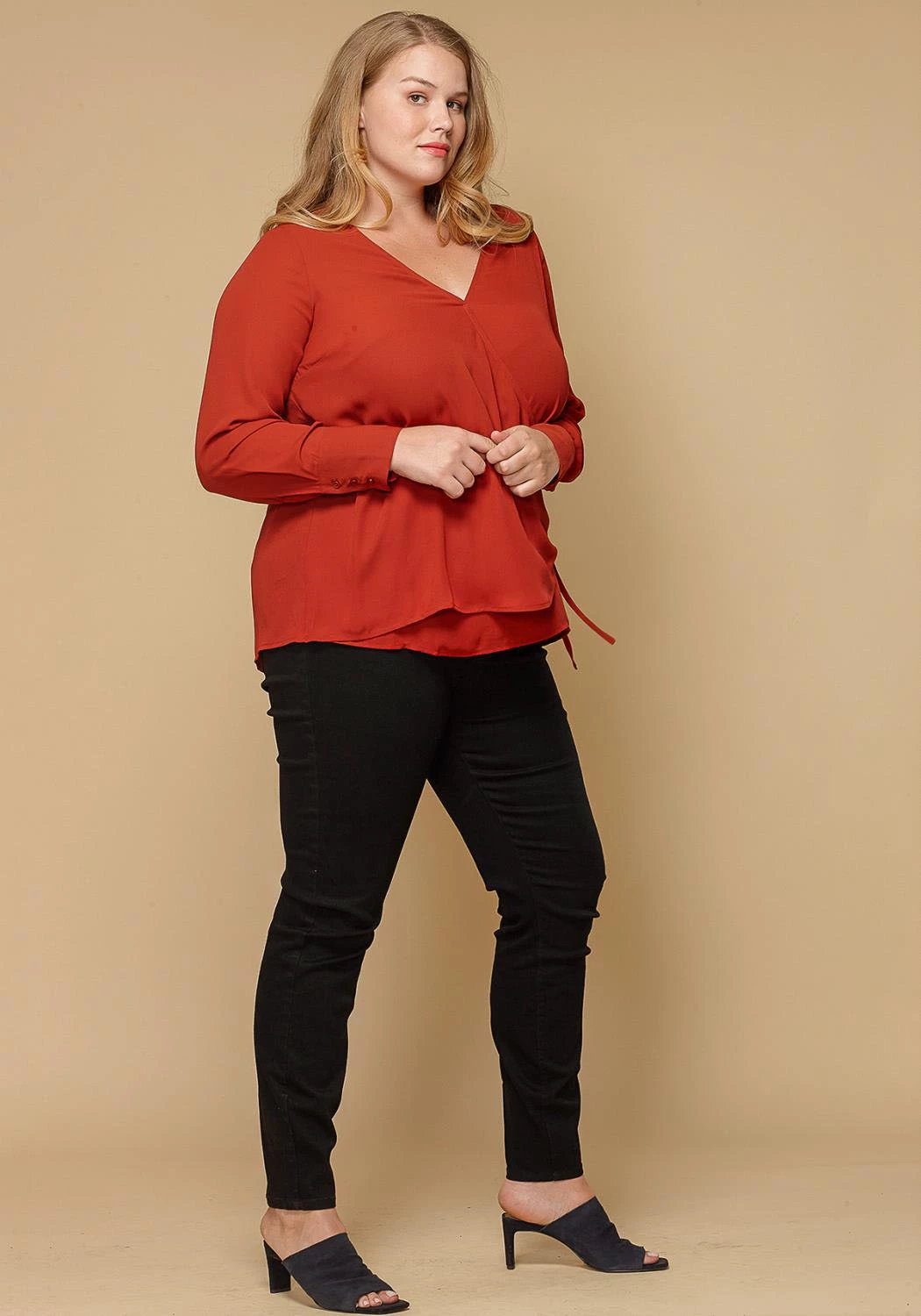 Pleione Wrap Front Long Sleeve Plus Size Women Clothing Blouse 2 Pleione Wrap Front Long Sleeve Plus Size Women Clothing Blouse - Image 2