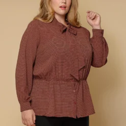 Pleione Plus Size Women Clothing Tie Neck Button Down Peplum Blouse -Radiant Drape Sales 2000622 230 3