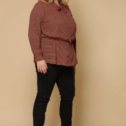 Pleione Plus Size Women Clothing Tie Neck Button Down Peplum Blouse -Radiant Drape Sales 2000622 230 4