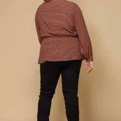 Pleione Plus Size Women Clothing Tie Neck Button Down Peplum Blouse -Radiant Drape Sales 2000622 230 5