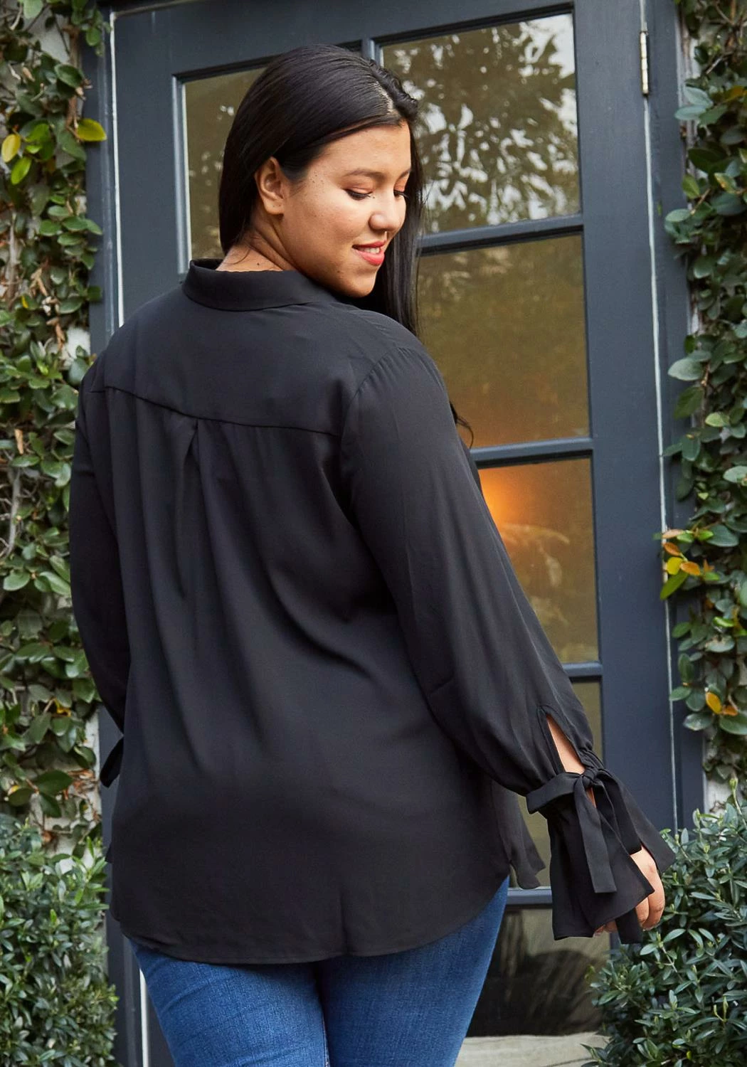 Pleione Self-tie Bell Cuff Plus Size Women Clothing Button Down Shirt Blouse 3 Pleione Self-tie Bell Cuff Plus Size Women Clothing Button Down Shirt Blouse - Image 3