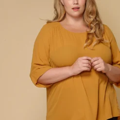 Pleione Plus Size Women Clothing 3/4 Sleeve Multi Layered Cuff Blouse