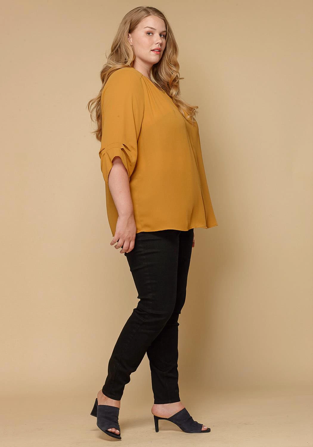 Pleione Plus Size Women Clothing 3/4 Sleeve Multi Layered Cuff Blouse 2 Pleione Plus Size Women Clothing 3/4 Sleeve Multi Layered Cuff Blouse - Image 2