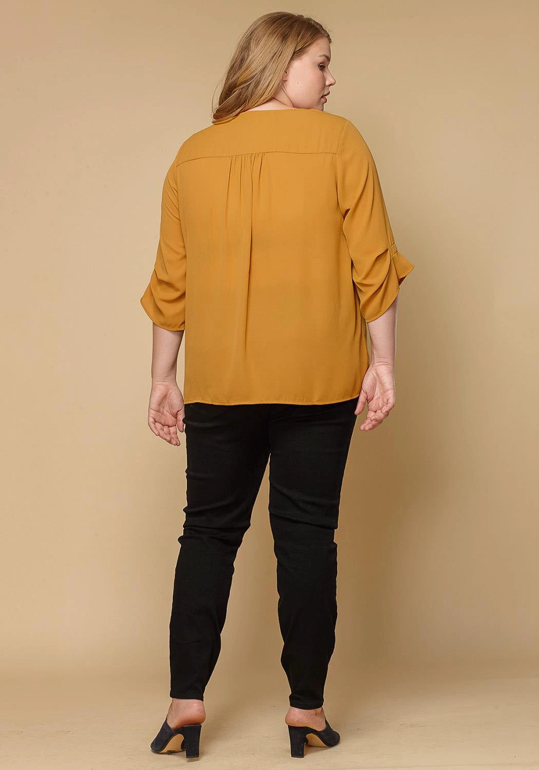 Pleione Plus Size Women Clothing 3/4 Sleeve Multi Layered Cuff Blouse 3 Pleione Plus Size Women Clothing 3/4 Sleeve Multi Layered Cuff Blouse - Image 3