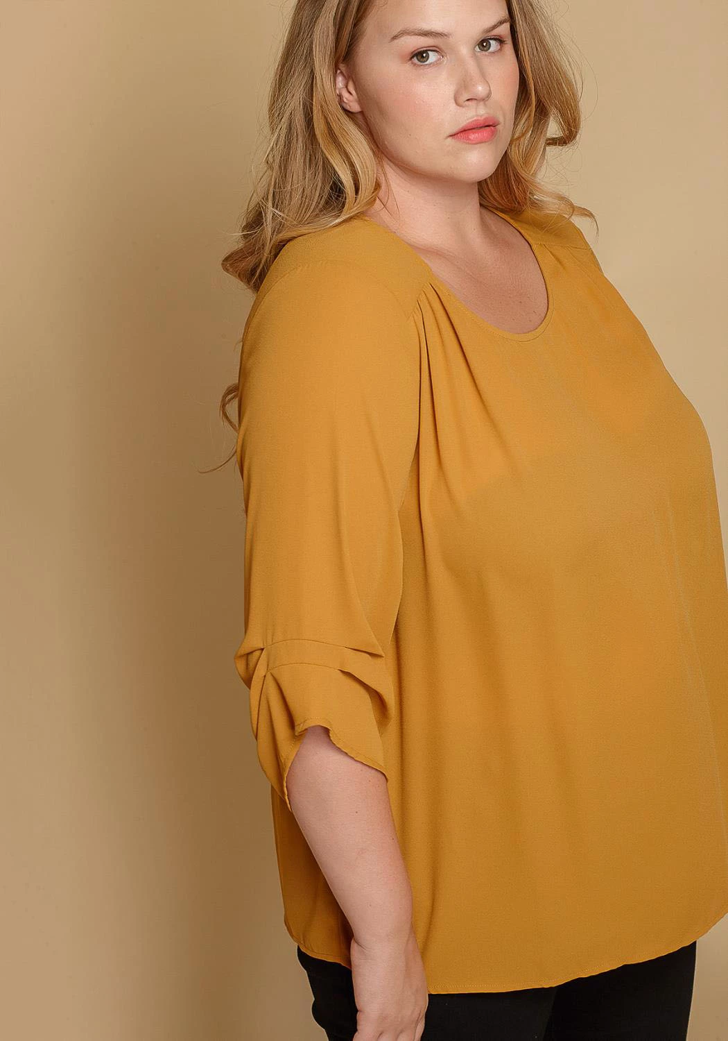 Pleione Plus Size Women Clothing 3/4 Sleeve Multi Layered Cuff Blouse 4 Pleione Plus Size Women Clothing 3/4 Sleeve Multi Layered Cuff Blouse - Image 4