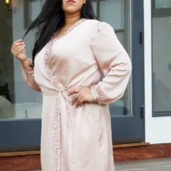 Nurode Plus Size Ruffle Trim Long Sleeve Wrap Dress -Radiant Drape Sales 2003564 186 3