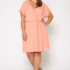 Nurode Plus Size Womens Elegant Peach Wrap Dress