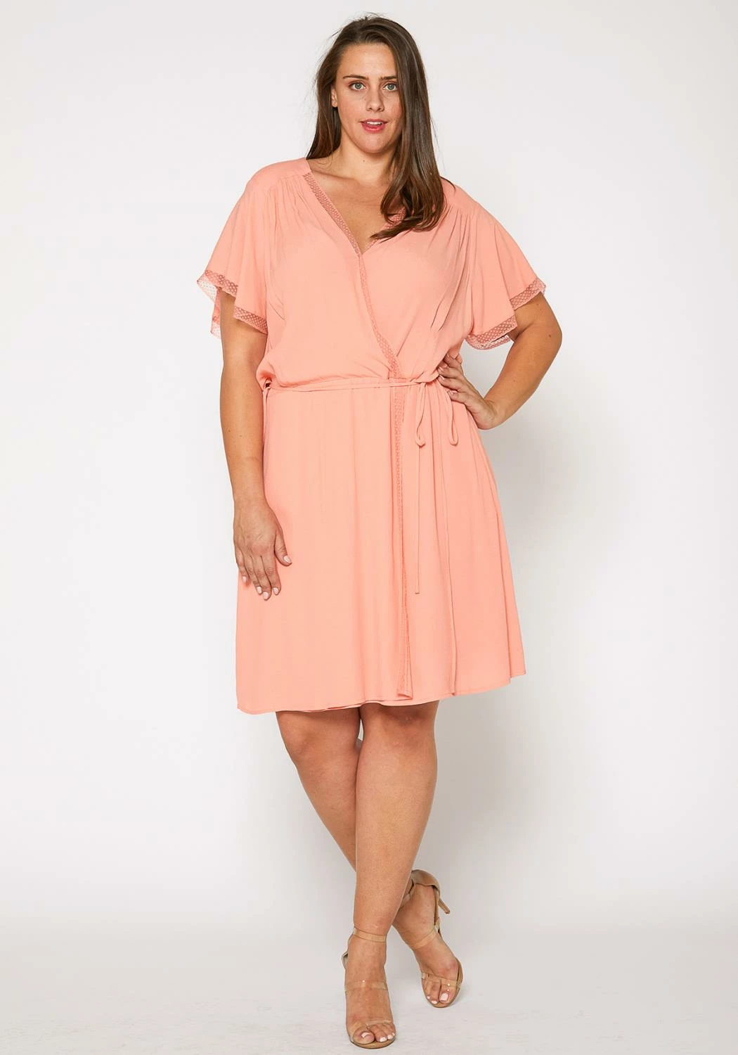 Nurode Plus Size Womens Elegant Peach Wrap Dress 1 Nurode Plus Size Womens Elegant Peach Wrap Dress