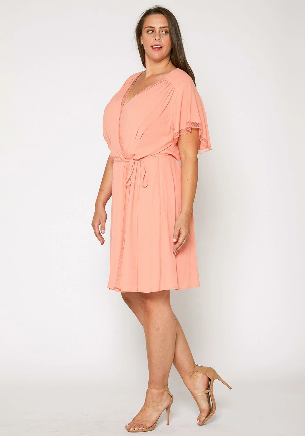 Nurode Plus Size Womens Elegant Peach Wrap Dress 2 Nurode Plus Size Womens Elegant Peach Wrap Dress - Image 2