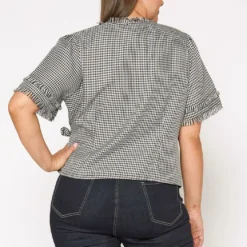 Nurode Plus Size Womens Fringe Trim Gingham Wrap Blouse 6 Nurode Plus Size Womens Fringe Trim Gingham Wrap Blouse -Radiant Drape Sales 2003568 001 3