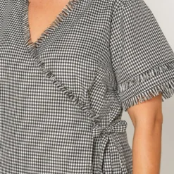 Nurode Plus Size Womens Fringe Trim Gingham Wrap Blouse 7 Nurode Plus Size Womens Fringe Trim Gingham Wrap Blouse -Radiant Drape Sales 2003568 001 4