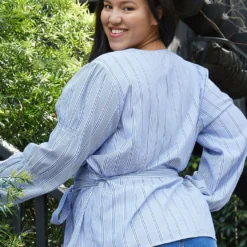 Nurode Plus Size Stripe Wrap Blouse 6 Nurode Plus Size Stripe Wrap Blouse -Radiant Drape Sales 2003570 003 3