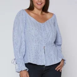 Nurode Plus Size Stripe Off Shoulder Blouse