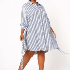 Nurode Plus Size Lace Trim Wrapped Shirt Dress