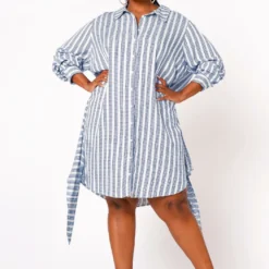 Nurode Plus Size Lace Trim Wrapped Shirt Dress -Radiant Drape Sales 2003573 302 3