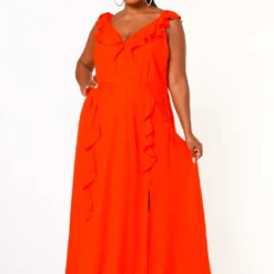Nurode Plus Size Ruffle Trim Wrapped Maxi Dress