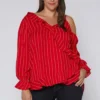 Nurode Plus Size Asymmetrical Shoulder Ruffle Blouse