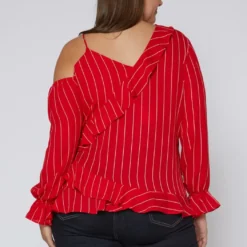 Nurode Plus Size Asymmetrical Shoulder Ruffle Blouse -Radiant Drape Sales 2003575 110 3