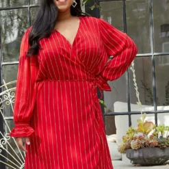 Nurode Plus Size Stripe Wrap Dress