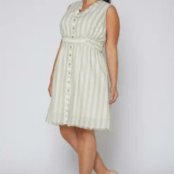 Nurode Plus Size Sleeveless Button Down Stripe Dress -Radiant Drape Sales 2003579 151 3
