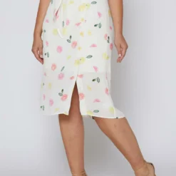 Nurode Plus Size Citrus Print Midi Skirt 8 Nurode Plus Size Citrus Print Midi Skirt -Radiant Drape Sales 2003581 310 3