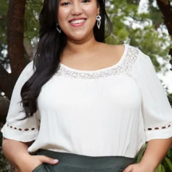 Pleione Plus Size Pleated Short Sleeve Blouse Top