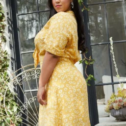 Pleione Plus Size Tied Open Front Collard Floral Dress -Radiant Drape Sales 2003586 105 3