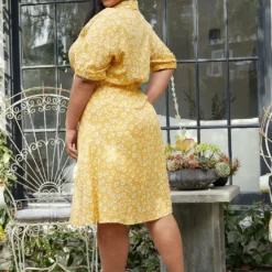 Pleione Plus Size Tied Open Front Collard Floral Dress -Radiant Drape Sales 2003586 105 4