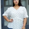 Nurode Plus Size Triangle Print Puff Sleeve V-Neck Blouse