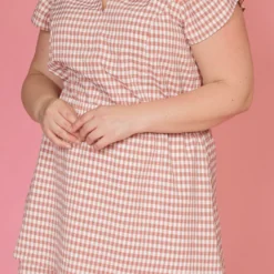 Pleione Plus Size Puff Shoulder Ruffle Checkered Dress -Radiant Drape Sales 2003588 186 4