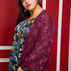 Pleione Plus Size Sheer Floral Embossed Robe Cardigan -Radiant Drape Sales 2004338 283 4