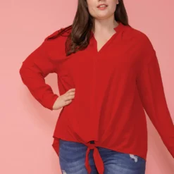 Pleione Plus Size Mandarin Collar Tie Hem Blouse -Radiant Drape Sales 2004341 110 3