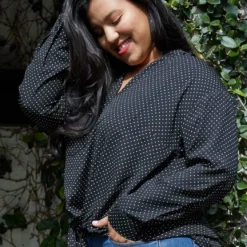 Pleione Plus Size Mandarin Collar Tie Hem Blouse -Radiant Drape Sales 2004341 301 3