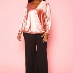 Pleione Plus Size Charmuese Contrast Cross Front Blouse -Radiant Drape Sales 2004344 186 5