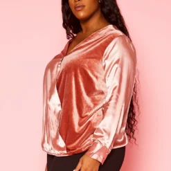 Pleione Plus Size Charmuese Contrast Cross Front Blouse -Radiant Drape Sales 2004344 186 9