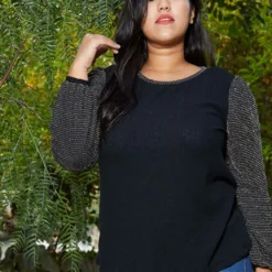 Pleione Plus Size Women's Ribbed Round Neck Holiday Top