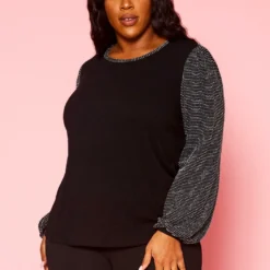 Pleione Plus Size Women's Ribbed Round Neck Holiday Top -Radiant Drape Sales 2004346 287 5