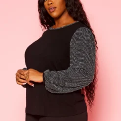 Pleione Plus Size Women's Ribbed Round Neck Holiday Top -Radiant Drape Sales 2004346 287 8